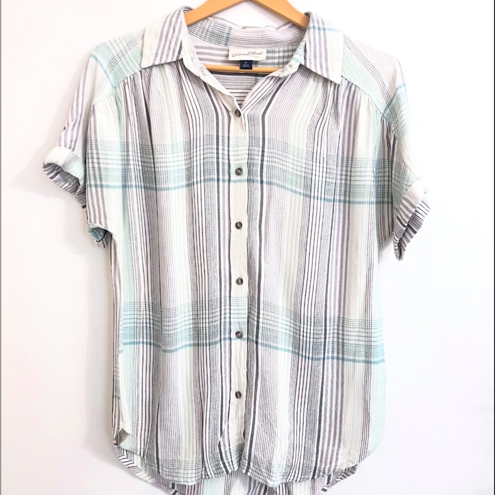 Universal Thread Casual Button‎ Down Shirt Pale Gray & Green Top Size XXL